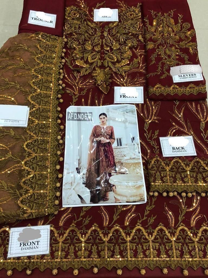 Iznik | Luxury Chiffon Embroidered Suit with Heavy Net Dupatta – Pearl Detailing