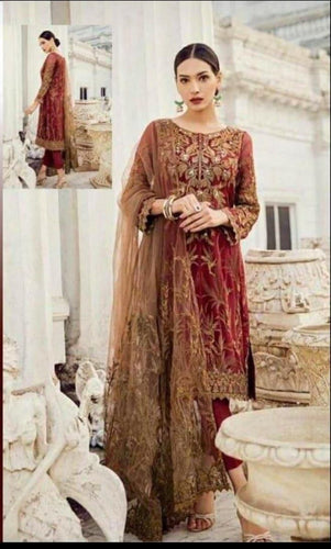 Iznik | Luxury Chiffon Embroidered Suit with Heavy Net Dupatta – Pearl Detailing