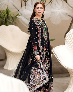 Qalamkar Shoya Lawn Volume Sahil Collection 2025 with black dress