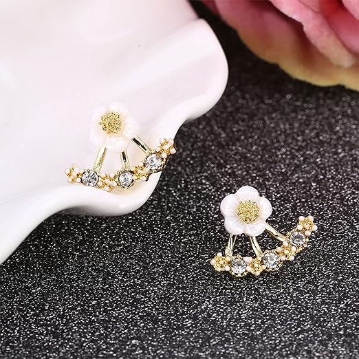 Daisy Back Hanging Stud Earrings | Flower Earrings Fresh Earrings Girls Earrings Jewelry For Women