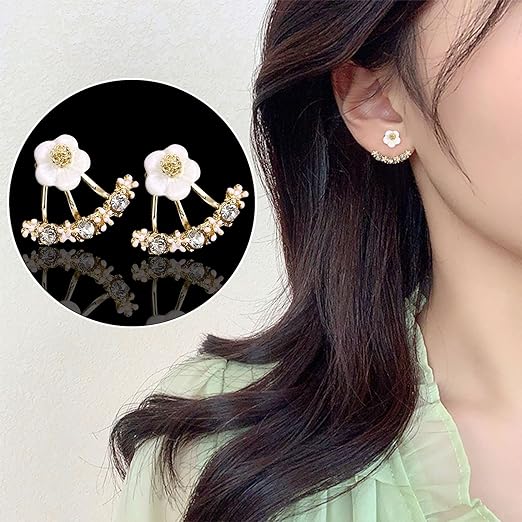 Daisy Back Hanging Stud Earrings | Flower Earrings Fresh Earrings Girls Earrings Jewelry For Women