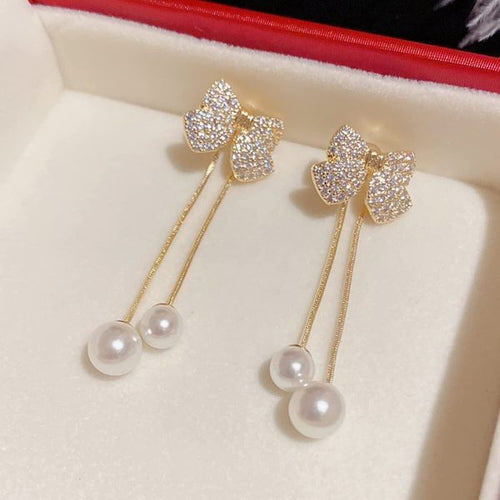 Elegant Bow Style Zircon Earings / Earring For Women Simple Elegant Sweet Korean Style Girls Female Jewelry