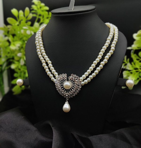 Imported Exquisite Double-strand Pearl Necklace With Radiant Heart Pendant | Girls & Women Fashion