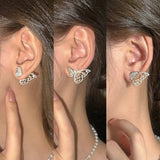 Korean Zircon And Pearl Butterfly Front Back Earrings | Luxury Look Artificial Earrings | Girls Earrings | Women Earrings