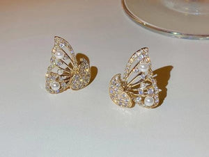 Korean Zircon And Pearl Butterfly Front Back Earrings | Luxury Look Artificial Earrings | Girls Earrings | Women Earrings