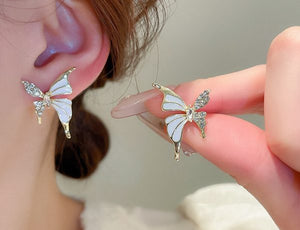 Luxury Niche Elegant Dual Tone Zircon Butterfly Stud Earrings For Women Fashion | Luxury Look Artificial Earrings | Women Earrings (silver & Golden)
