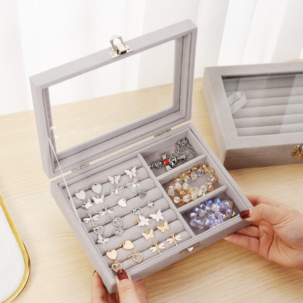 Mistico Velvet Carrying Case With Glass Cover Jewelry Ring Display Box Tray Holder Storage Box Organizer Earrings Bracelet Showcase