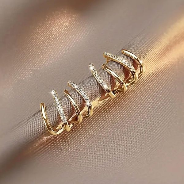 w-shape-zircon-korean-earring with Golden colour 