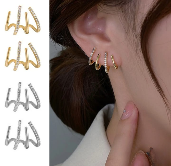 w-shape-zircon-korean-earring with white and Golden  colour