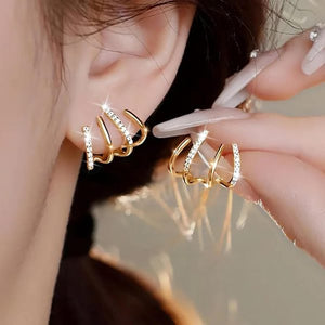 w-shape-zircon-korean-earring with white and Golden  colour