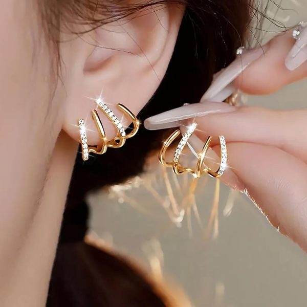 w-shape-zircon-korean-earring with white and Golden  colour